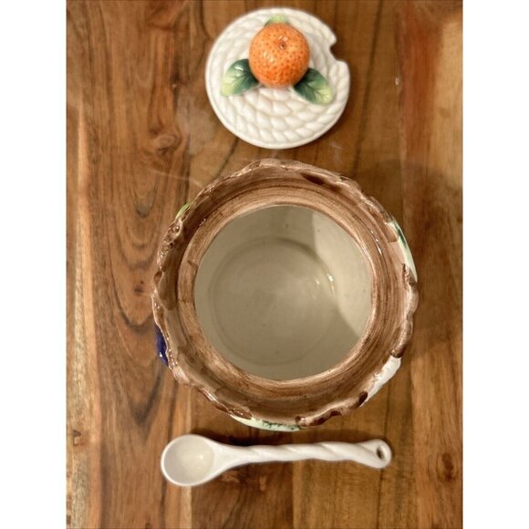 Fitz & Floyd Mediterranean Fruit Sugar Bowl Jam Jar Lid Spoon Vintage 1992 - Picture 8 of 10